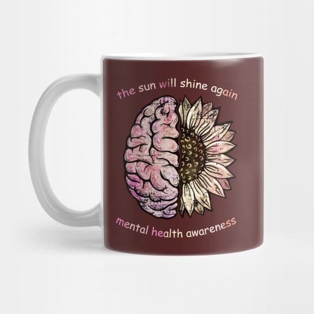 Brain Floral sunflower, Mental Health awareness by Collagedream